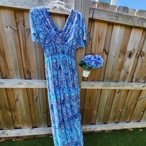 Size 6 Rabbit Rabbit Rabbit designs blue print maxi dress.